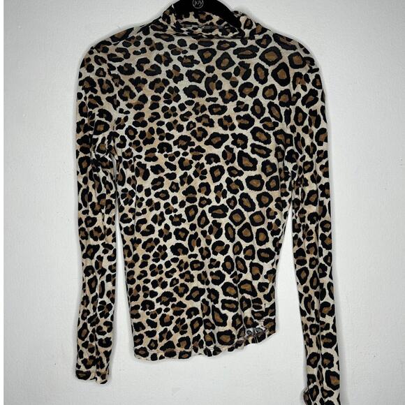 BLDWN Tan and Black Cheetah Knit Print Long Sleeve Mock Neck Fitted Knit Top S - Picture 3 of 10